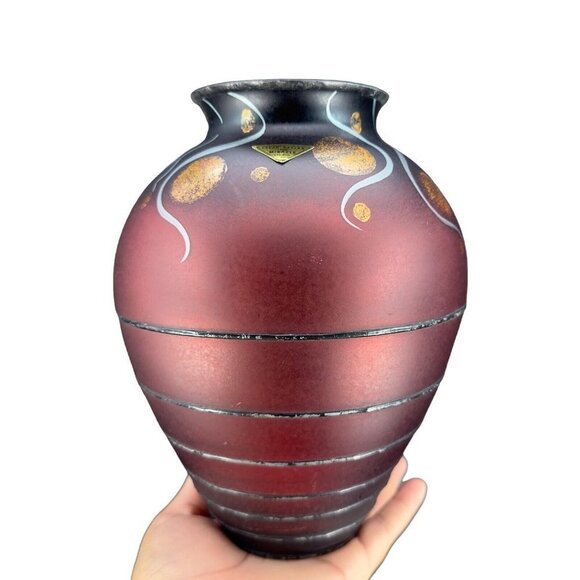 MIRACLE STUDIO CZECH ART VLASTA VOBORNIKOVA GLASS VASE SIGNED PAINTED RED BLACK - Picture 14 of 14